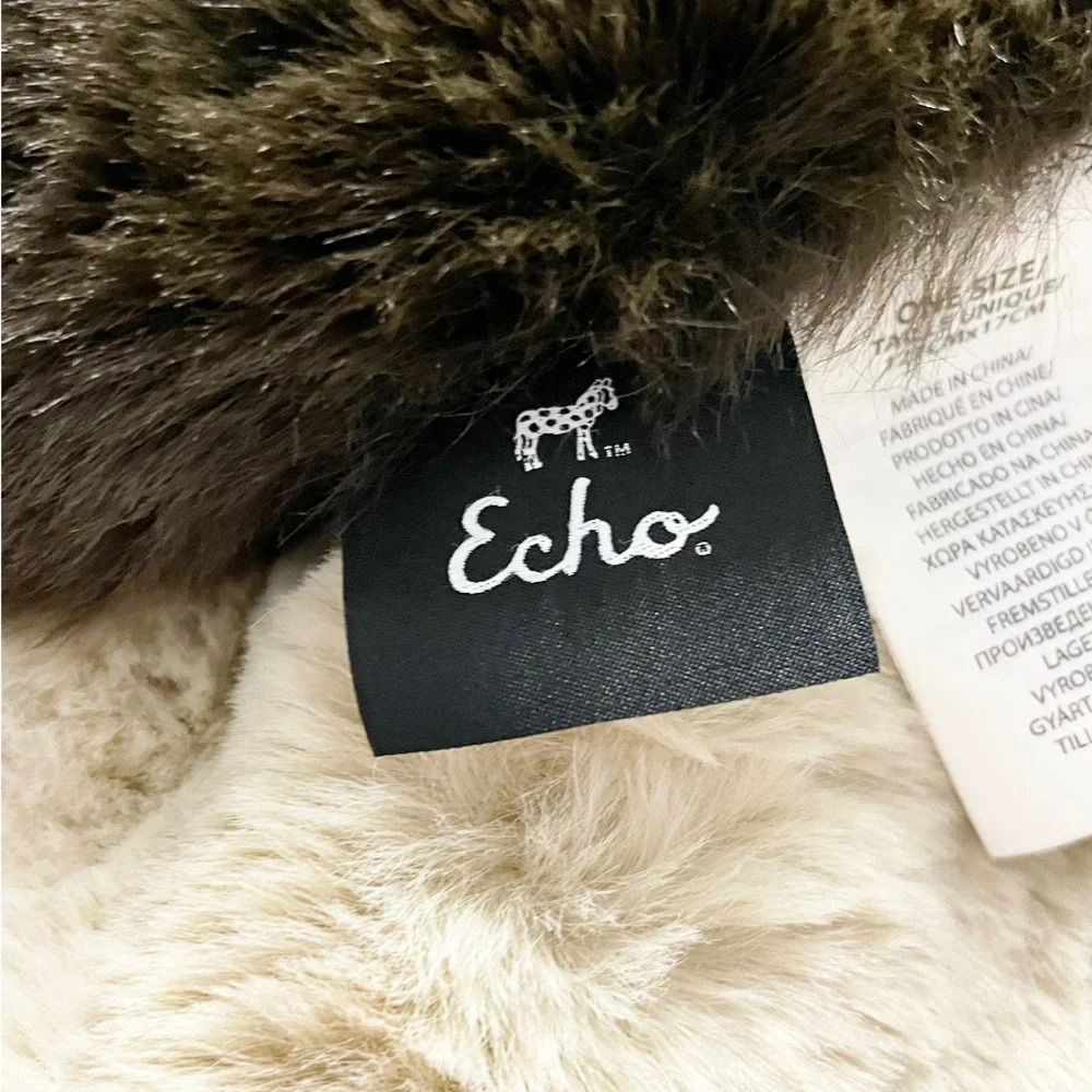 Echo Faux Fur Pull Through Scarf Brown Ivory Colorblock One Size - Picture 4 of 7